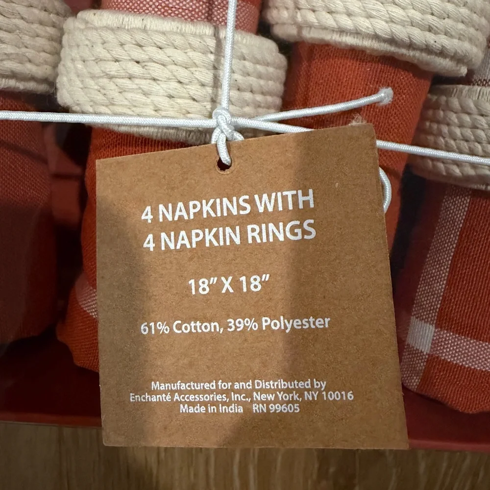 Give & Gather Orange Linen Napkin Set (4) with Rope Rings